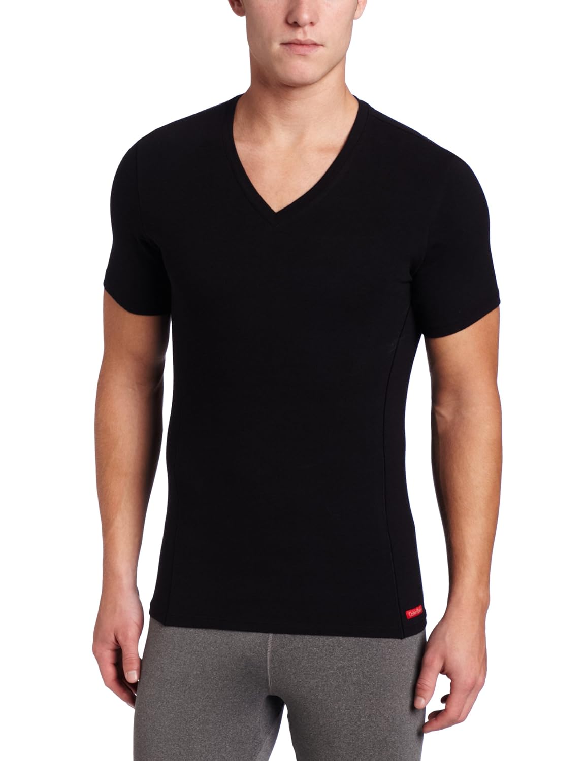 calvin klein mens prostretch slim fit v-neck tee, black, large
